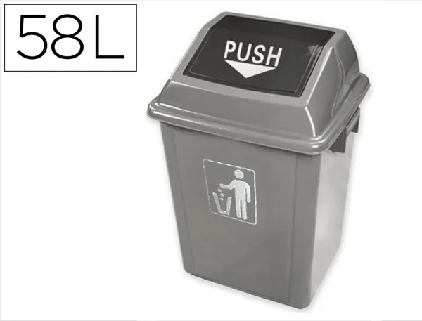 Poubelle q-connect plastique couvercle basculant ouverture facile 2 poignées 58l 470x330x760mm coloris gris — Non classé