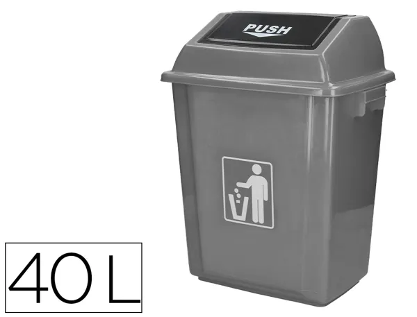 Poubelle q-connect plastique couvercle basculant ouverture facile 2 poignées 40l 410x280x610mm coloris gris — Non classé