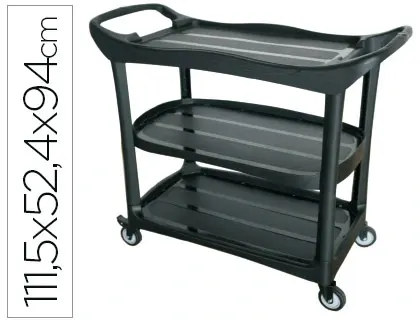 Chariot service q-connect plastique 3 plateaux plastique 4 roues poignées 111,5x52,4x94cm — Non classé