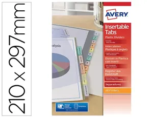 Intercalaire avery polypropylène 12 positions a4 perforé co loris transparent — Non classé