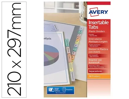 Intercalaire avery polypropylène 12 positions a4 perforé co loris transparent — Non classé