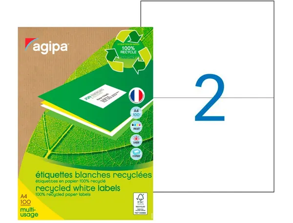 agipa Etiquette multi-usage, recyclé, 210 x 148,5 mm, blanc — Fournitures