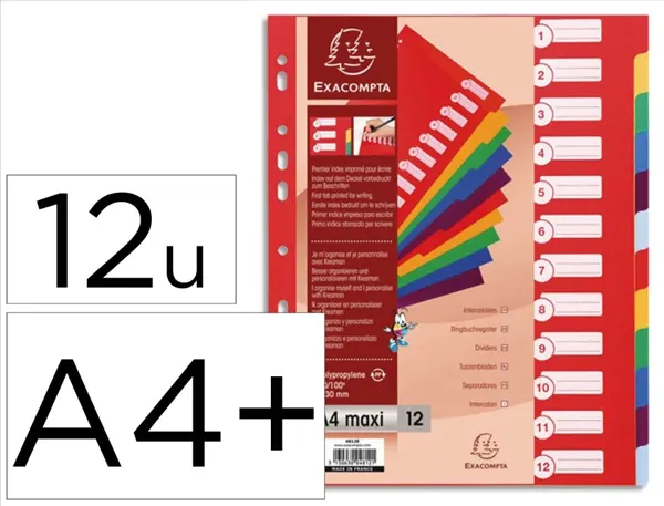 EXACOMPTA Intercalaires en plastique, uni, A4+, 12 touches — Classement & archivage
