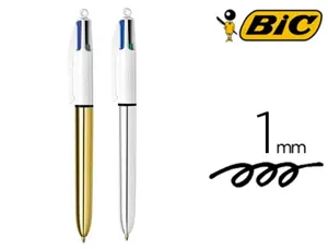 Stylo-bille bic 4 couleurs pointe moyenne 1 mm           retractable rechargeable 2    corps dore 1 argent coffret 3 — Non…