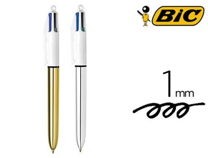 Stylo-bille bic 4 couleurs pointe moyenne 1 mm           retractable rechargeable 2    corps dore 1 argent coffret 3 — Non…