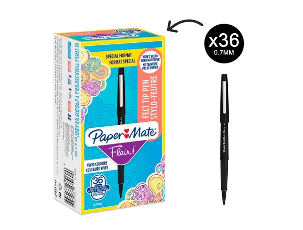 Paper:Mate Stylo feutre Flair Original, Value Pack, noir — Fournitures