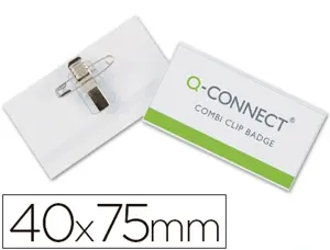 Badge q-connect pvc rigide transparent pince ou épingle format 40x75mm carte visite — Non classé