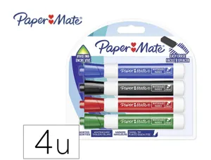 Marqueur paper mate effacable tableau blanc pointe          biseautee coloris assortis    standard blister 4 unites — Non…