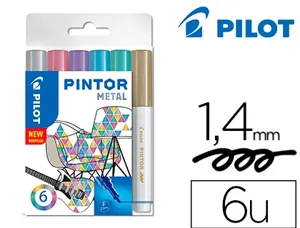 Marqueur pilot pintor peinture base d'eau ultra-couvrante multi surface pointe moyenne résistante set 6 coloris métal — Non…