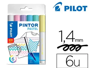 Marqueur pilot pintor peinture base d'eau ultra-couvrante multi surface pointe moyenne résistante set 6 coloris pastel —…