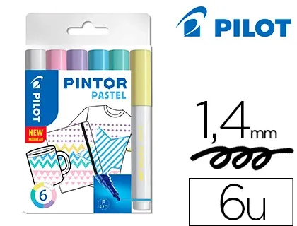 Marqueur pilot pintor peinture base d'eau ultra-couvrante multi surface pointe moyenne résistante set 6 coloris pastel —…