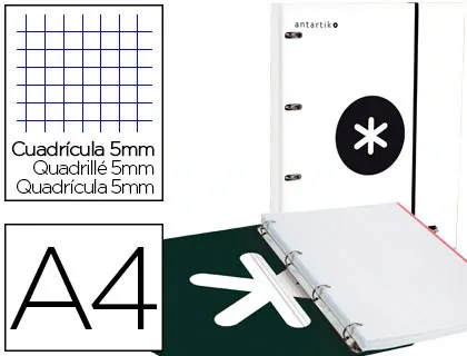 Classeur antartik 4 anneaux ronds 25mm a4 carton rembordé feuillets mobiles quadrillage 5mm coloris blanc — Non classé