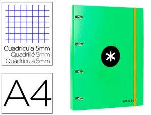 Classeur antartik 4 anneaux ronds 25mm a4 carton rembordé feuillets mobiles quadrillage 5mm coloris vert — Non classé