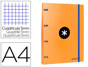 Classeur antartik 4 anneaux ronds 25mm a4 carton rembordé feuillets mobiles quadrillage 5mm coloris orange — Non classé