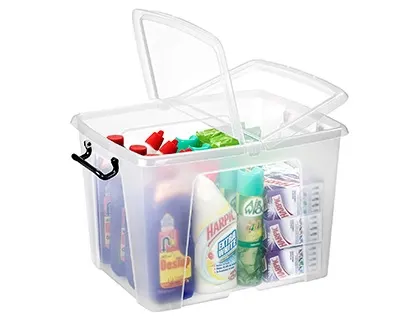 Boite rangement cep curve box polypropylene couvercle       opaque noir clipsable         poignees 59x45x35cm coloris — Non…