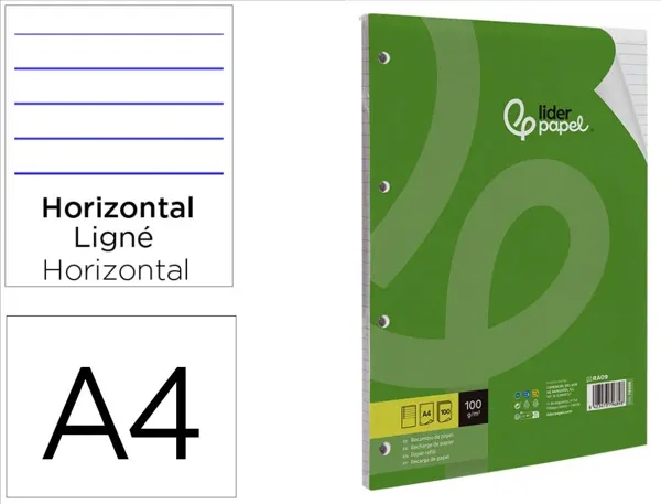 Bloc-notes liderpapel 100 feuilles encollées 100g a4 100 g/m2 ligné horizontal marge 4 trous — Non classé