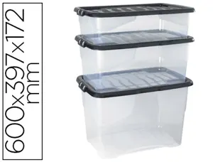 Boîte rangement cep décor contrasté mat/brillant 60x39,7x17,2cm coloris transparent couvercle noir contenance 30l — Non…
