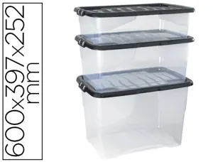 Boîte rangement cep décor contrasté mat/brillant 60x39,7x25,2cm coloris transparent couvercle noir contenance 42l — Non…