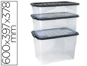Boîte rangement cep décor contrasté mat/brillant 60x39,7x37,8cm coloris transparent couvercle noir contenance 65l — Non…