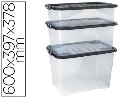 Boîte rangement cep décor contrasté mat/brillant 60x39,7x37,8cm coloris transparent couvercle noir contenance 65l — Non…