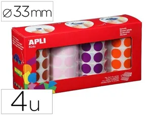 Gommettes apli xl forme ronde diam. 33mm coloris marron orange lilas et rose pack de 4 rouleaux 2832u — Non classé