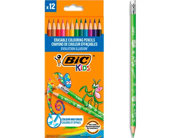 BIC KIDS Crayon de couleur EVOLUTION ILLUSION, gommable — Fournitures