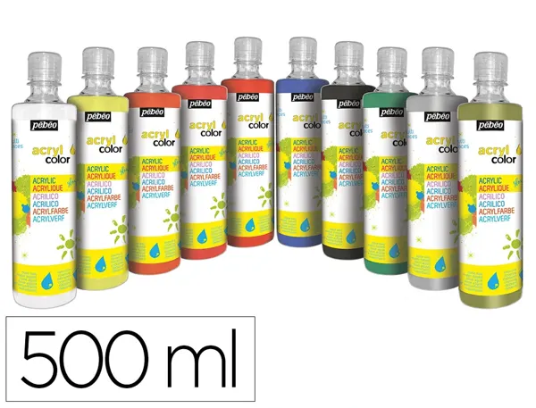 Gouache acrylique pebeo acrycolor indelebile couvrante brillante coloris assortis special fete 10 flacons x 500ml — Non…