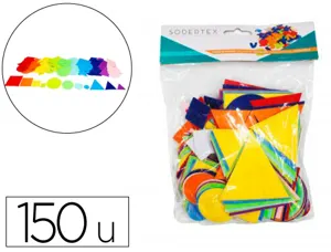 Feutrine adhesive sodertex pack geometriques rond carre  et triangle 1mm 4 tailles 150 pcs 10 coloris assortis — Non classé