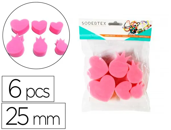Eponges tampons sodertex coeur a peindre 25mm 6 pcs    coloris assortis — Non classé