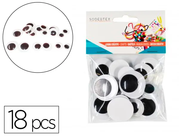 Yeux mobiles sodertex geants sans cils noirs adhesifs 3    tailles 18 pcs — Non classé