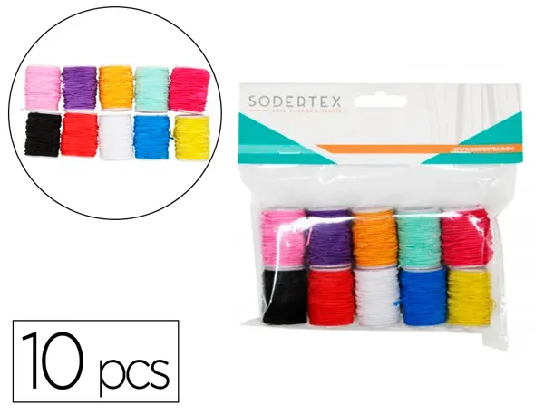 Bobines de fil sodertex polyester elastique 0,5mm x 5 ml 10 pcs coloris assortis — Non classé