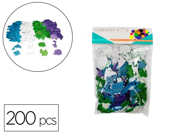 Stickers animaux sodertex en mousse eva pailletee 2mm 200  pcs 4 coloris assortis — Non classé