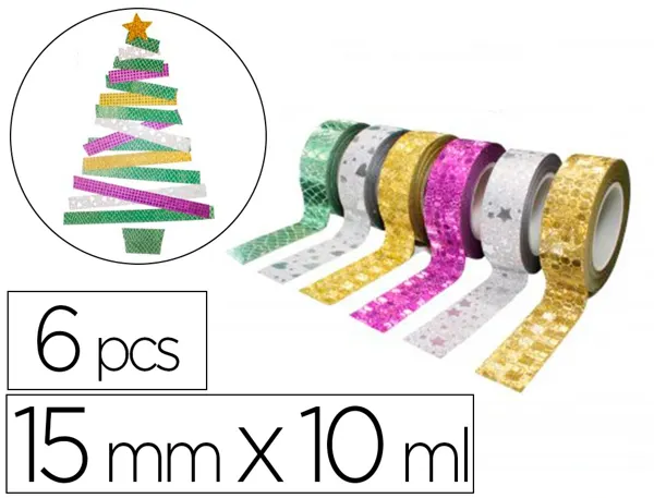 Rubans adhesifs sodertex theme glitter deco 15 mm x 10 ml 6 pcs — Non classé