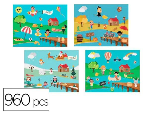 Gommettes papier sodertex les 4 saisons avec scenes         telechargeables 170x220mm 960 pcs 12x4 planches — Non classé