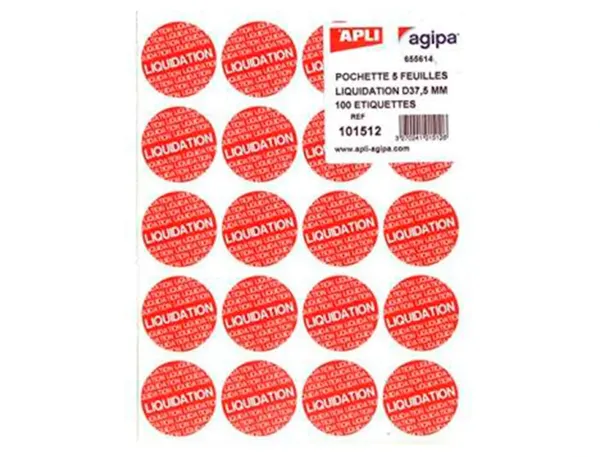 Etiquette imprimee liquidation apli agipa        adhesive format pastille      diametre 37,5mm 1000 unites — Non classé
