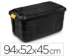Boite rangement strata heavy duty 145l polypropylene tres robuste 2 poignées clips jaunes 94x52x45cm coloris noir — Non…