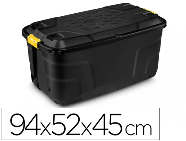 Boite rangement strata heavy duty 145l polypropylene tres robuste 2 poignées clips jaunes 94x52x45cm coloris noir — Non…