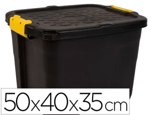 Boite rangement strata heavy duty 42l polypropylene tres robuste 2 poignées clips jaunes 50x40x35cm coloris noir — Non classé