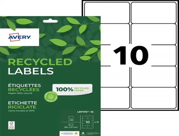 Etiq.las.recy 99.1x57 15f 150eetiquette recyclee - avery - impression laser - 99.1x57mm - 15 feuilles — Non classé