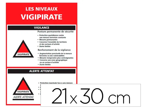 Panneau de signalisation vigipirate pvc signaletique biz niveaux d'alertes 21x30cm — Non classé