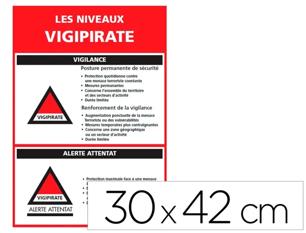 Panneau de signalisation vigipirate adhesif signaletique biz niveaux d'alertes 30x42cm — Non classé