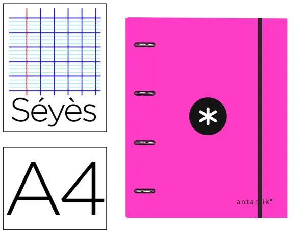 Classeur antartik 4 anneaux 25mm a4 carton remborde       feuillets mobiles seyes       coloris rose — Non classé