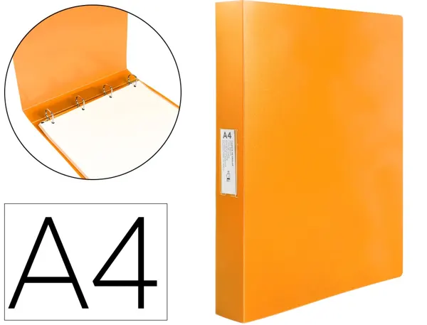 Classeur liderpapel 4 anneaux 25mm a4 260x315mm polypropylene dos 40mm porte-cartes visite coloris orange — Non classé