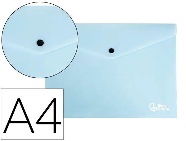 Pochette enveloppe liderpapel polypropylene 180 microns a4  97x210mm 50f fermeture bouton bleu ciel opaque — Non classé