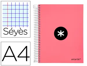 Cahier spirale antartik a4 100g couverture rembordee     seyes sans bandes 4 trous     coloris corail — Non classé