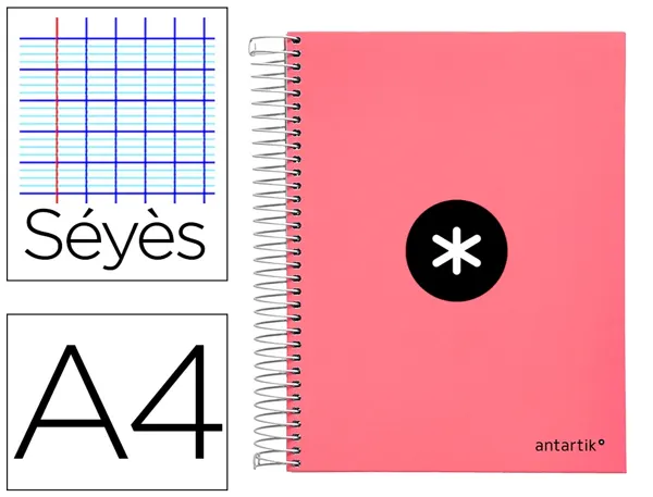 Cahier spirale antartik a4 100g couverture rembordee     seyes sans bandes 4 trous     coloris corail — Non classé