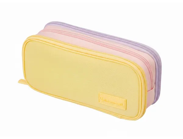 Trousse liderpapel funky 3 fermetures eclair jaune rose  et lilas  220x100x65mm — Non classé