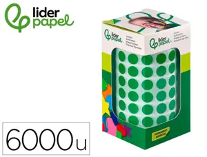 Pastille adhesive liderpapel diametre 10,5mm coloris vert  rouleau 6000 unites boite     carton — Non classé
