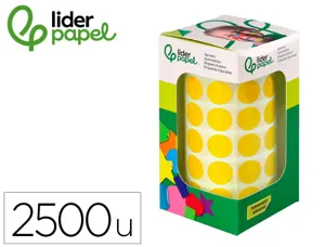 Pastille adhesive liderpapel diametre 15mm coloris jaune   rouleau 2500 unites boite     carton — Non classé