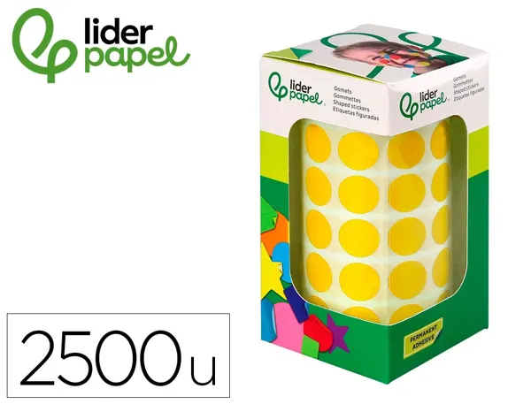 Pastille adhesive liderpapel diametre 15mm coloris jaune rouleau 2500 unites boite carton — Non classé